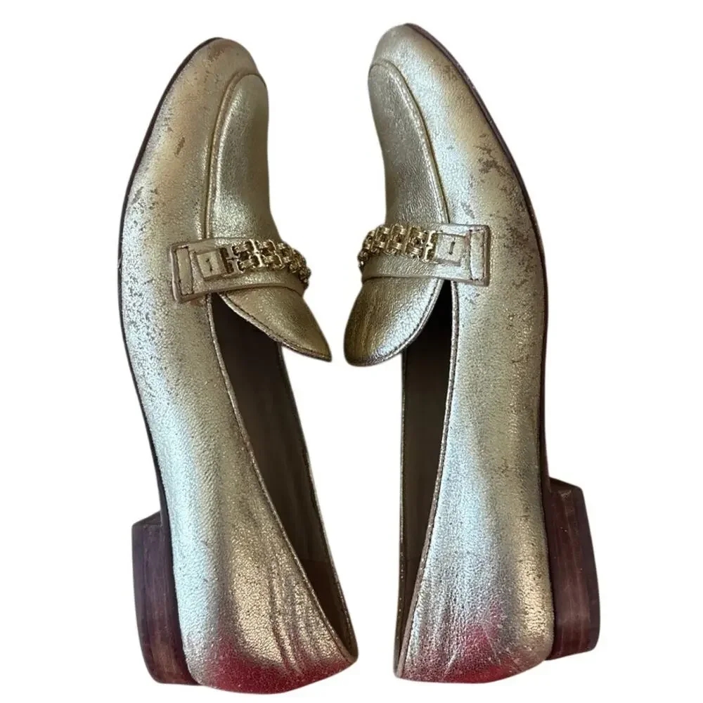 Tory Burch Gemini Link Metallic Gold Loafers‎ 9